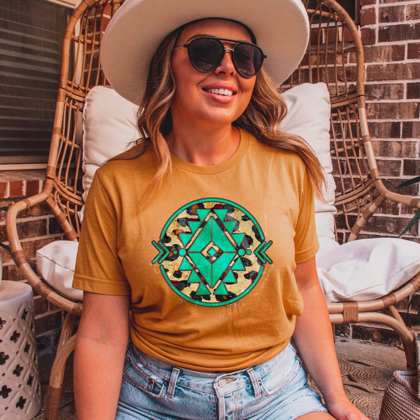 Teal Western Circle DTF Transfer