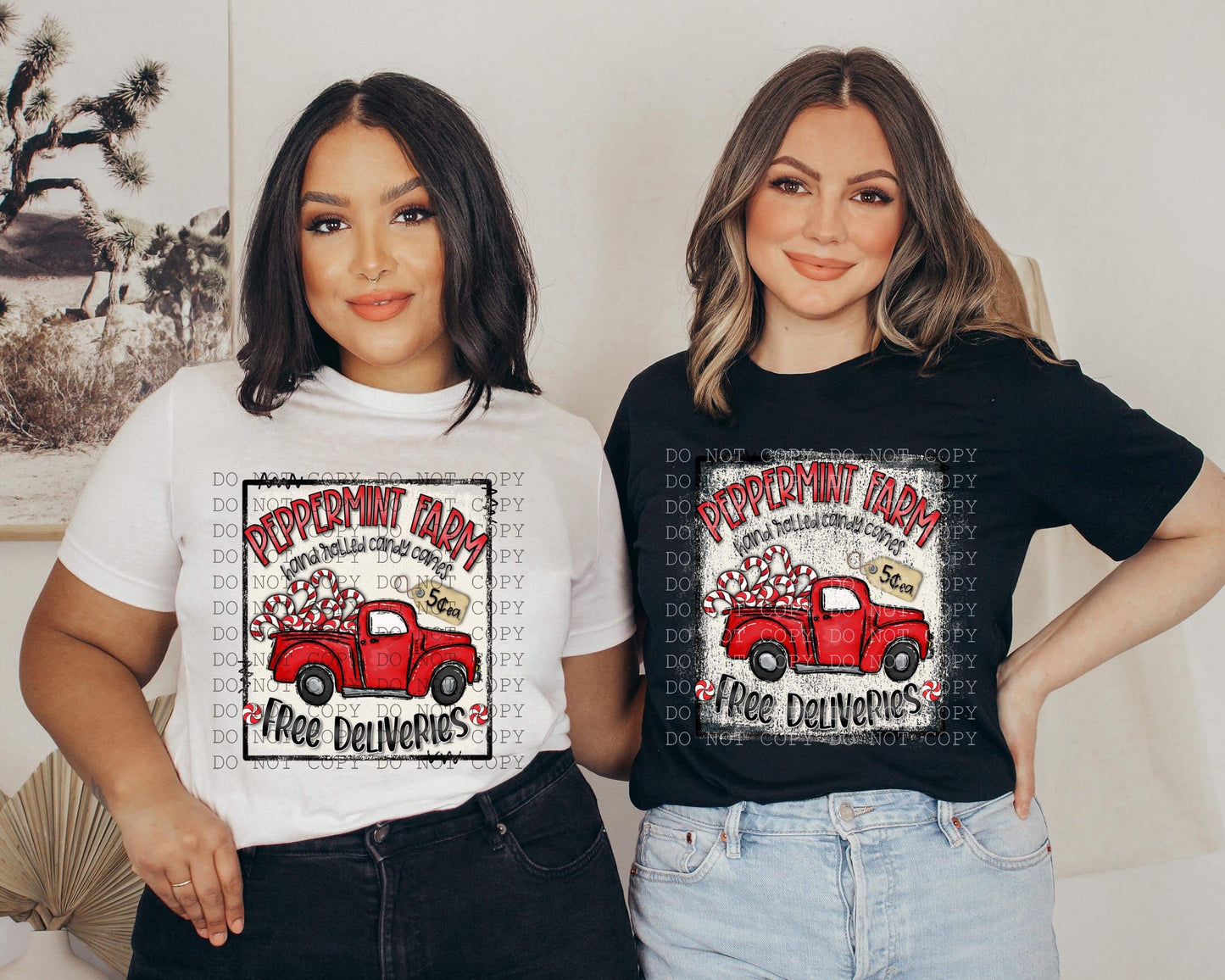 Peppermint Farm Hand Rolled Candy Canes Free Deliver Red Truck DTF Transfer