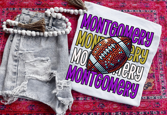 Montgomery Football Purple Vegas Gold DTF Transfer