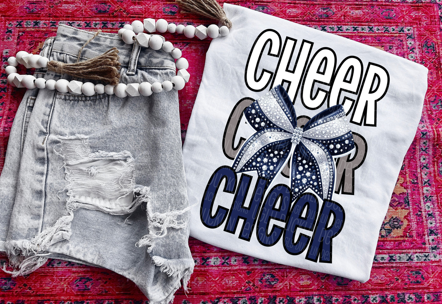 Cheer Grey Navy Bow DTF Transfer