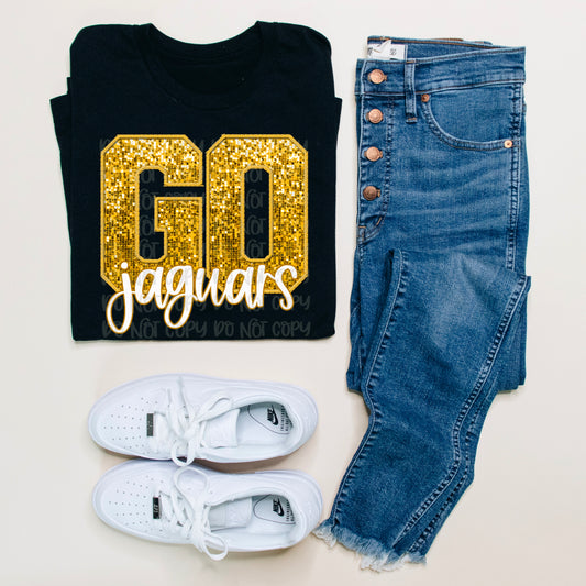 Go Jaguars Gold Sequined Faux Embroidery DTF Transfer