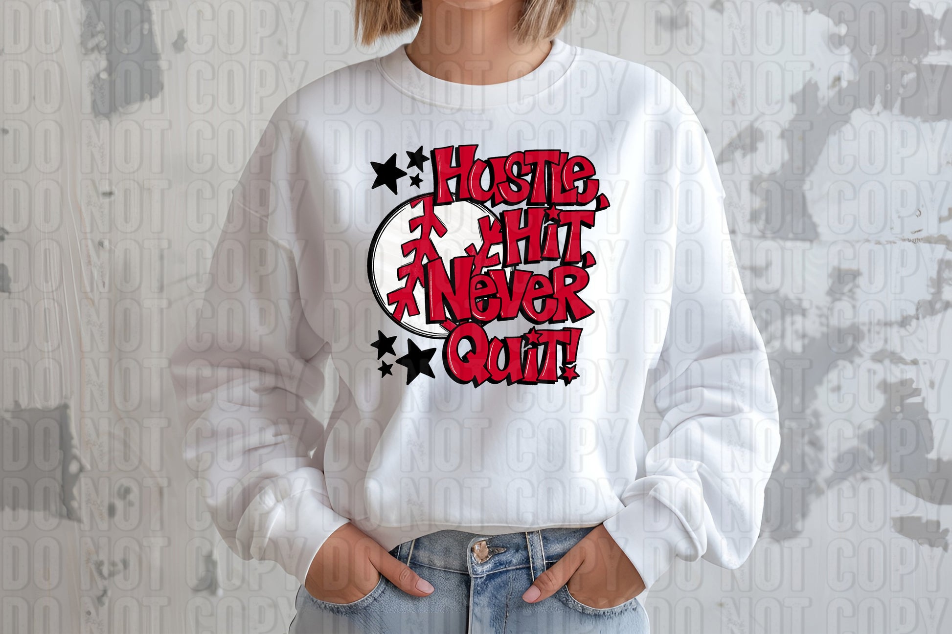 Hustle Hit Baseball Red DTF Transfer