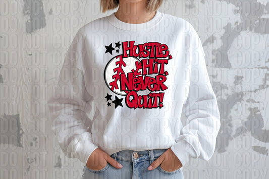 Hustle Hit Baseball Red DTF Transfer