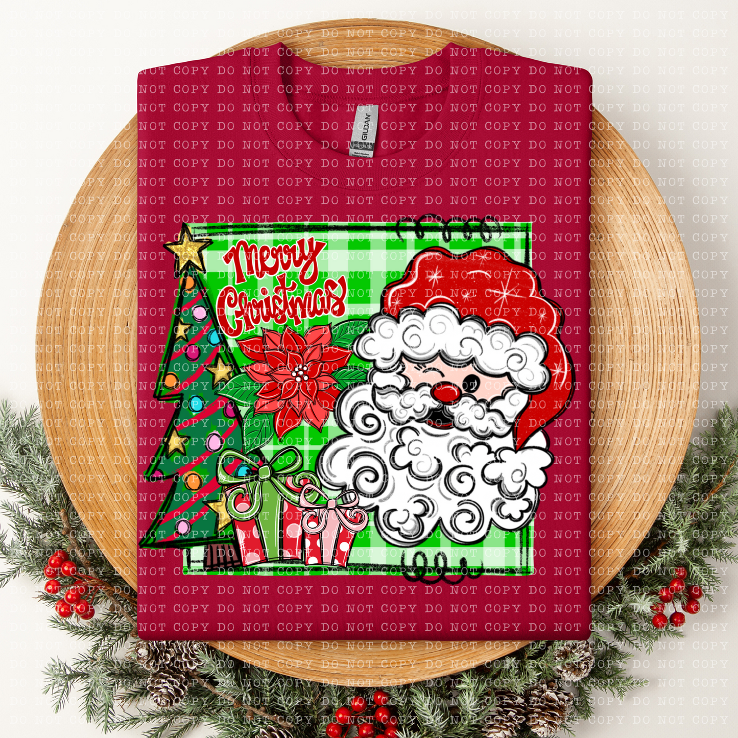 Merry Christmas Light Santa With Frame DTF Transfer