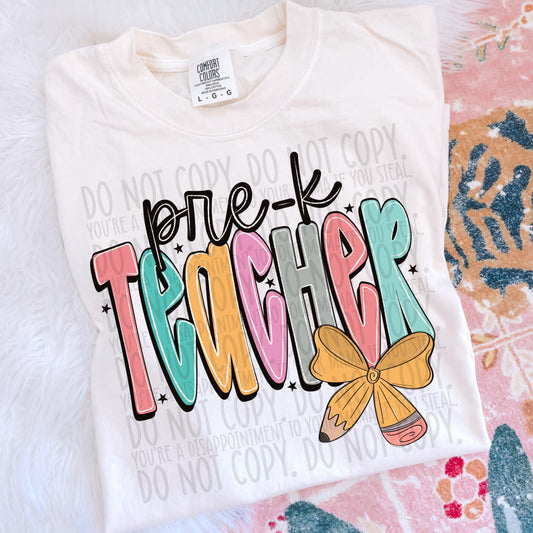 Pre-k Teacher Bright Bow DTF Transfer