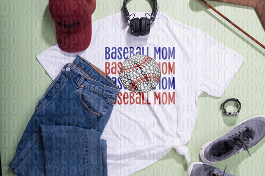 Baseball Mom Navy Red DTF Transfer