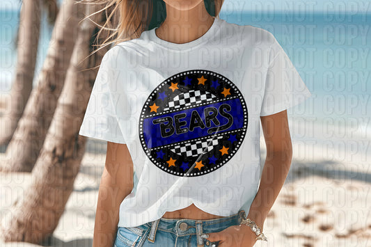 Bears Royal Blue Checkers And Stars Mascot DTF Transfer