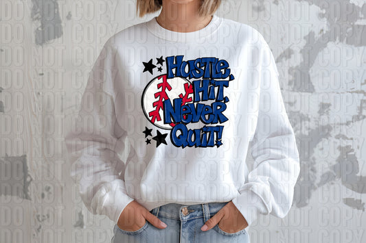 Hustle Hit Baseball Royal Blue DTF Transfer