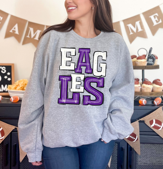 Eagles Purple White Sporty Mascot DTF Transfer