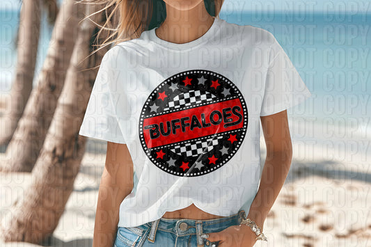 Buffaloes Red Checkers And Stars Mascot DTF Transfer