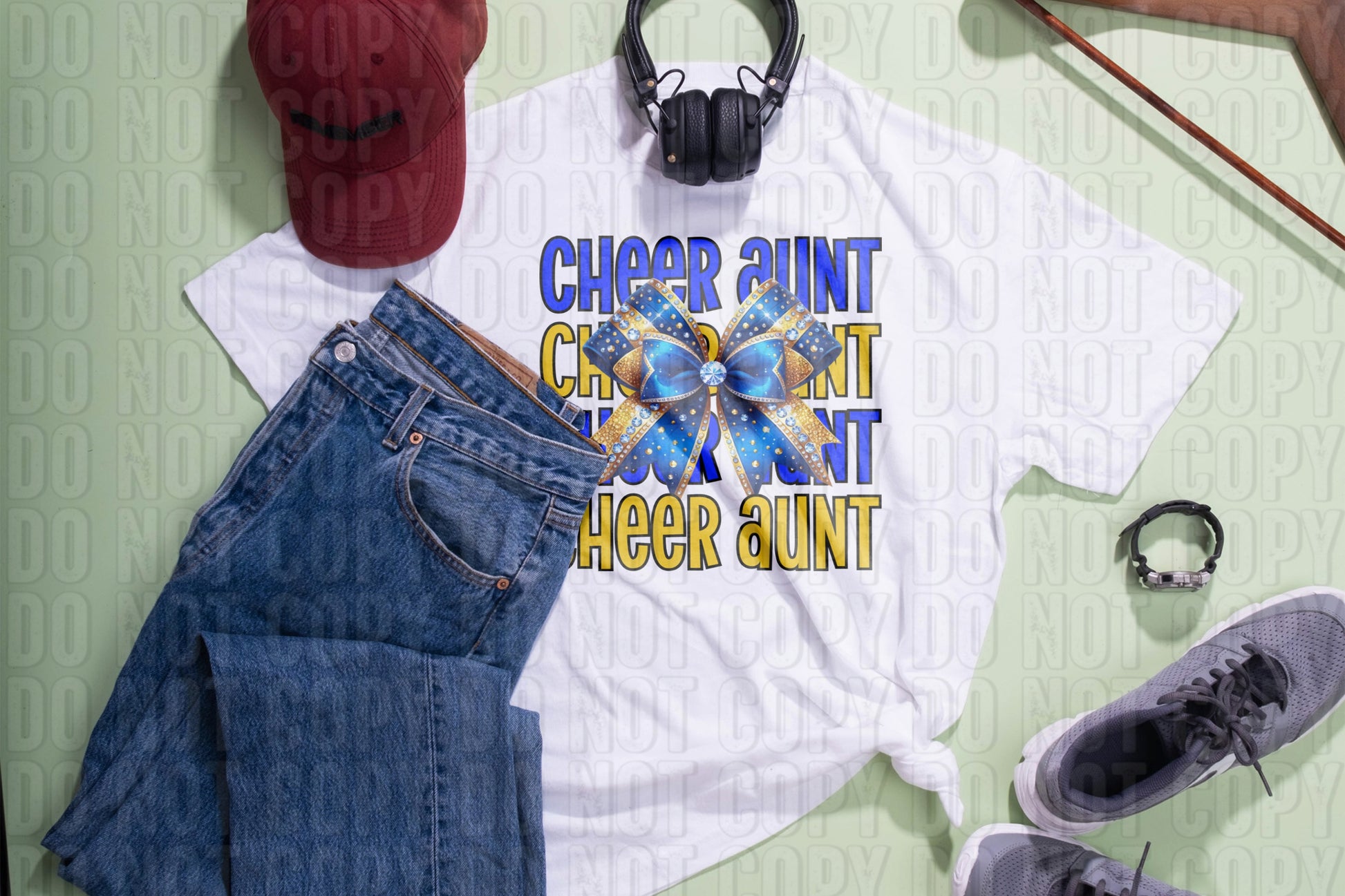 Cheer Aunt Royal Blue Yellow DTF Transfer