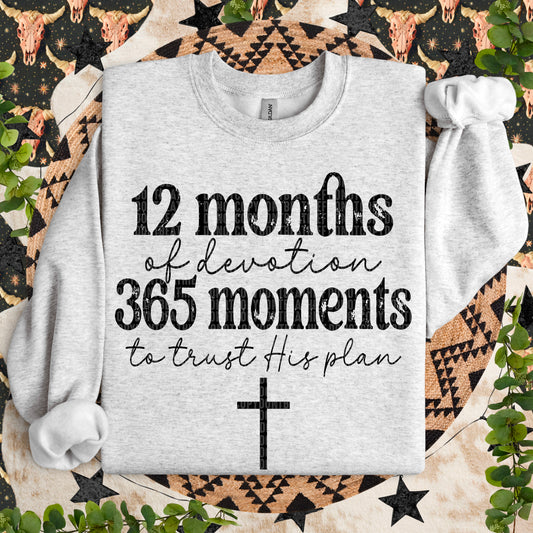 12 Months Of Devotion Black Font DTF Transfer