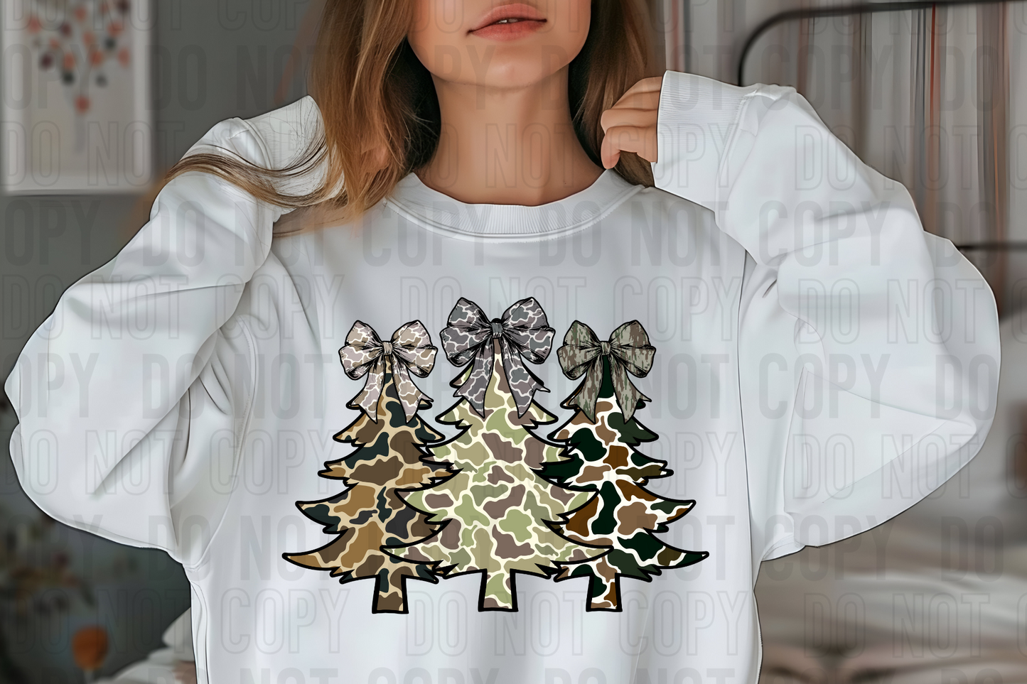 Camo Christmas Trees And Bows DTF Transfer