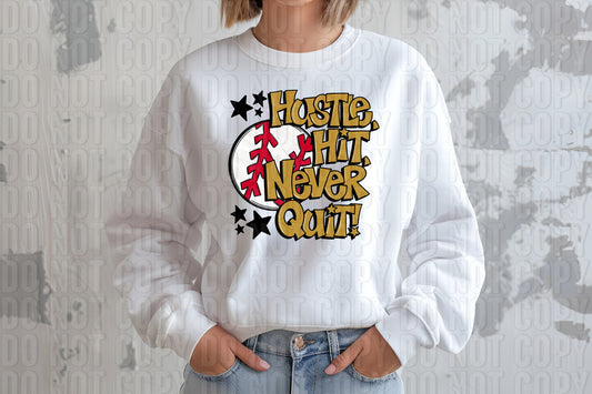 Hustle Hit Baseball Vegas Gold DTF Transfer