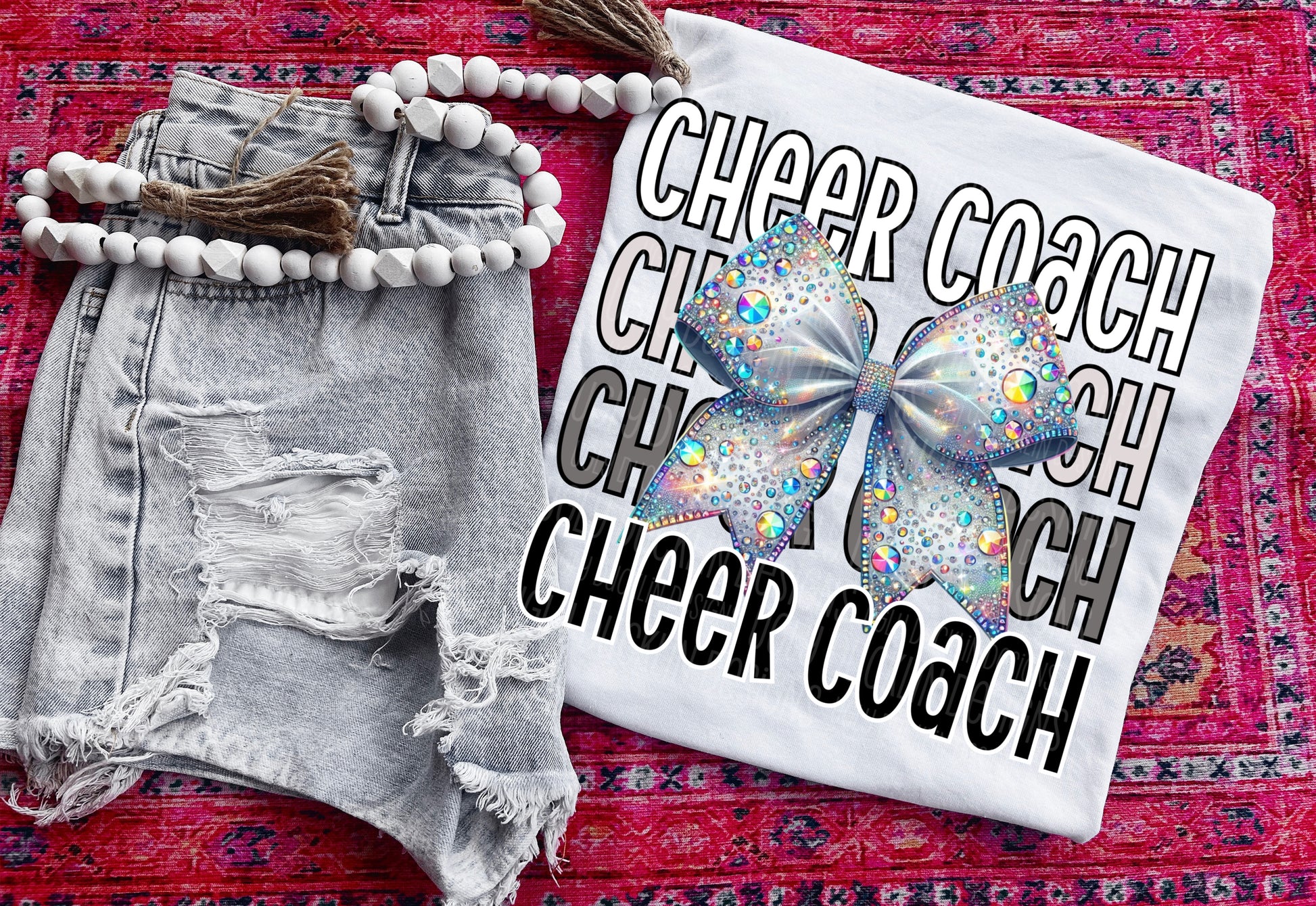 Cheer Coach White Silver Bow DTF Transfer