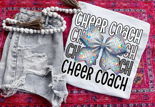 Cheer Coach White Silver Bow DTF Transfer