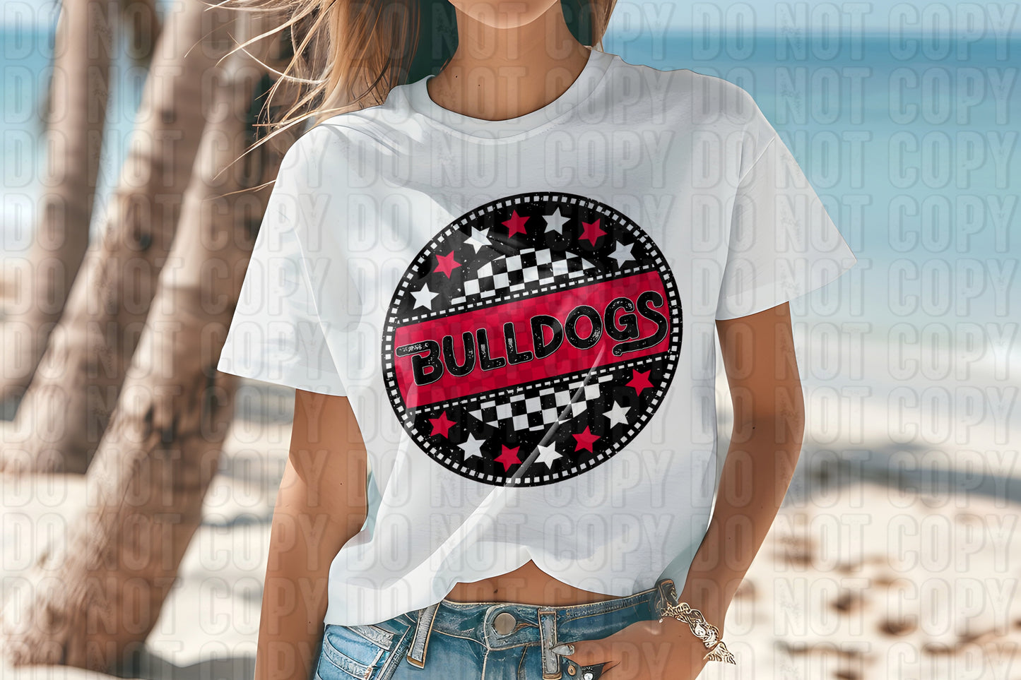 Bulldogs Pink Checkers And Stars Mascot DTF Transfer