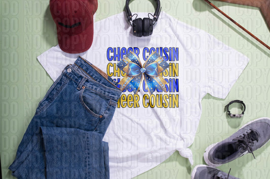 Cheer Cousin Royal Blue Yellow DTF Transfer