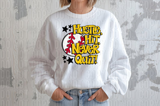 Hustle Hit Baseball Yellow DTF Transfer