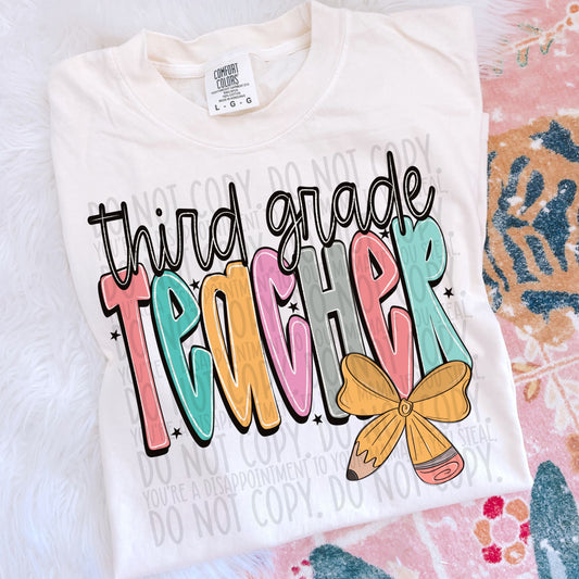 Third Grade Teacher Bright Bow DTF Transfer