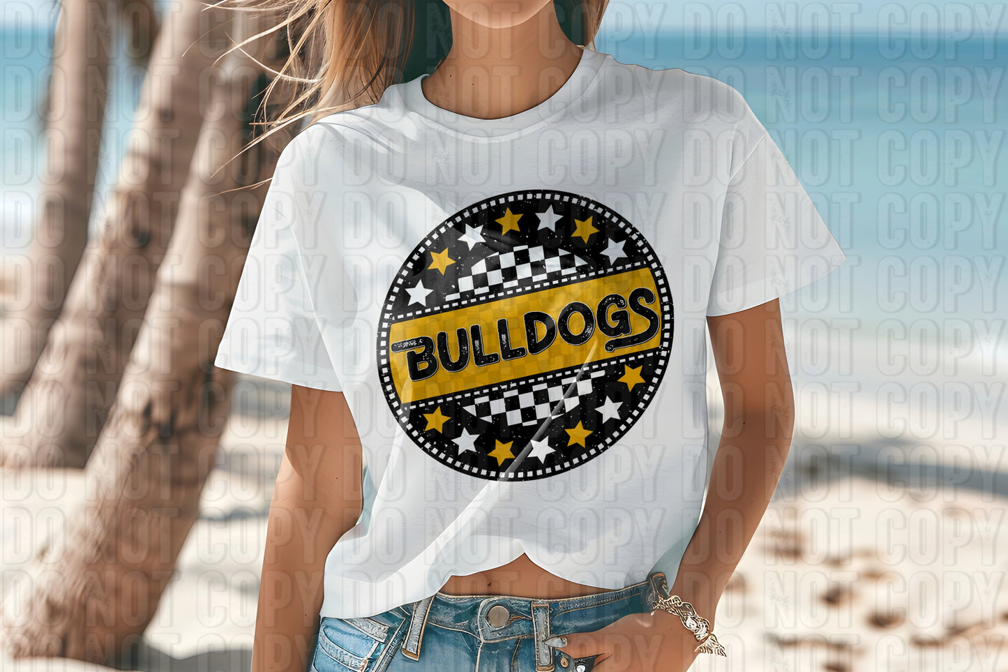 Bulldogs Yellow Gold Checkers And Stars Mascot DTF Transfer