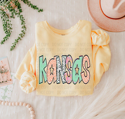 Kansas Bright Doodle State DTF Transfer