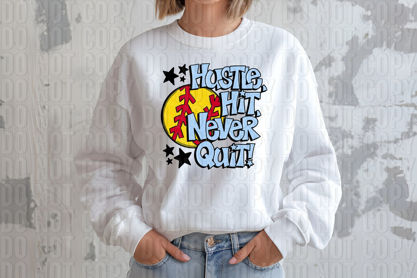 Hustle Hit Softball Carolina Blue DTF Transfer