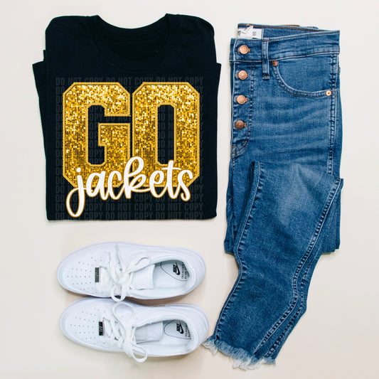 Go Jackets Gold Sequined Faux Embroidery DTF Transfer