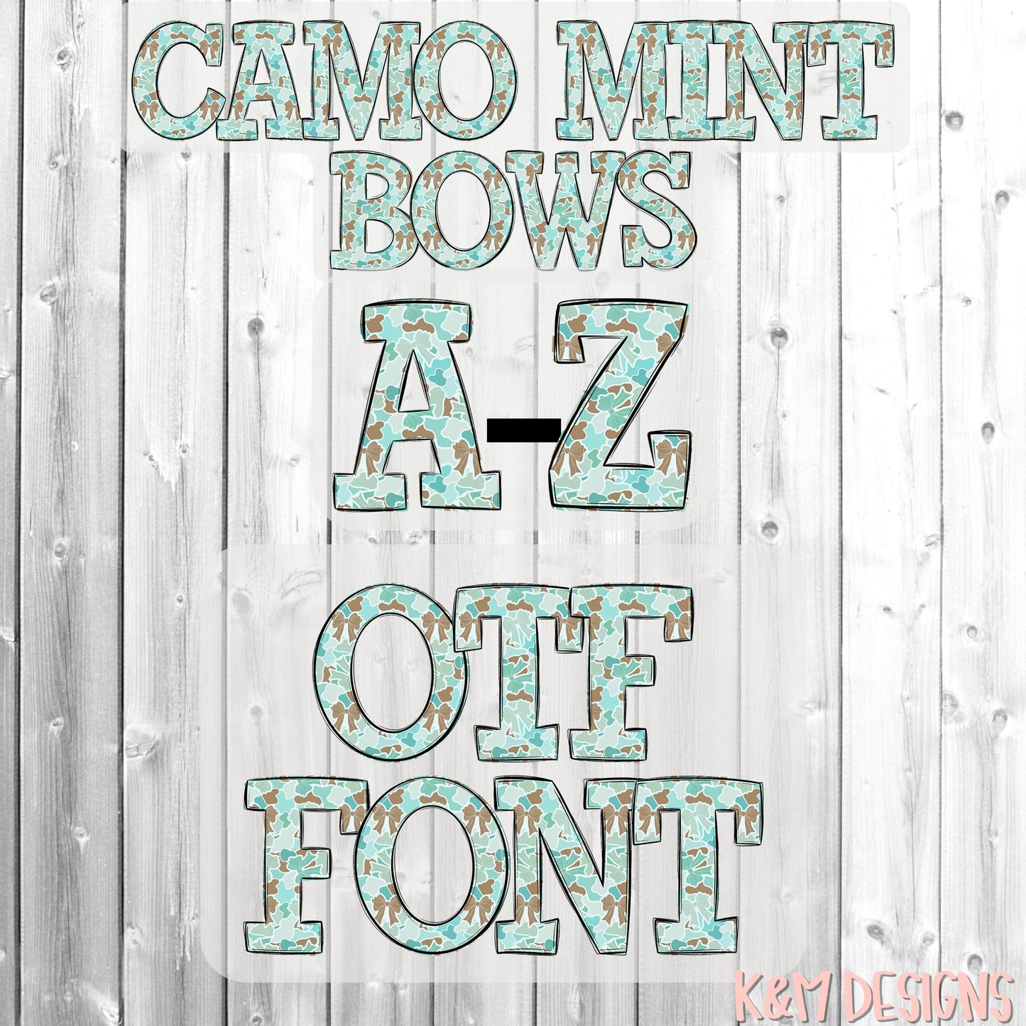 Camo Mint Bows Alpha OTF (Open-Type) Digital Download