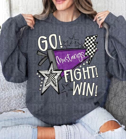 Go Fight Win Mustangs Purple DTF Transfer
