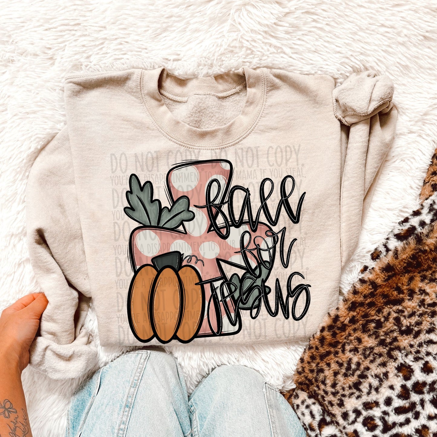 Fall For Jesus Cross Pumpkin Doodle DTF Transfer