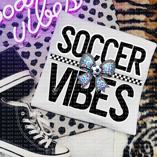 Soccer Vibes Rhinestone Bow DTF Transfer