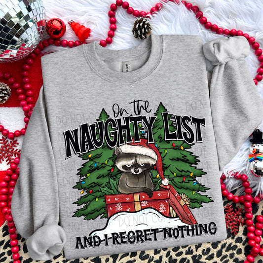 On The Naughty List And I Regret Nothing DTF Transfer