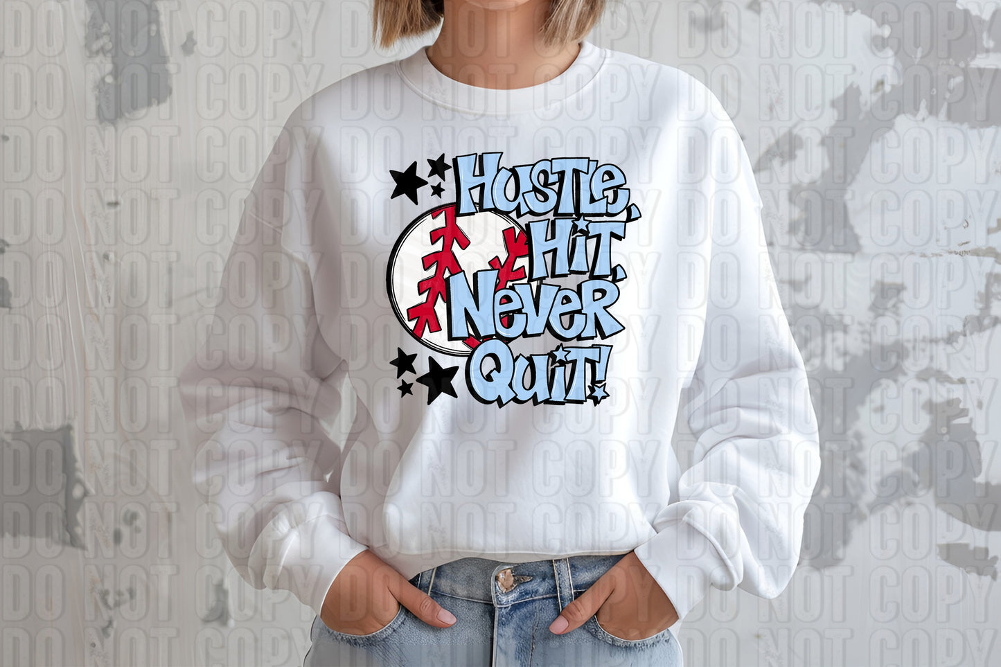 Hustle Hit Baseball Carolina Blue DTF Transfer