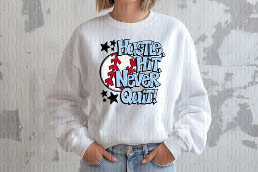 Hustle Hit Baseball Carolina Blue DTF Transfer