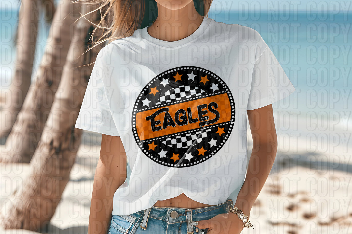 Eagles Orange Checkers And Stars Mascot DTF Transfer