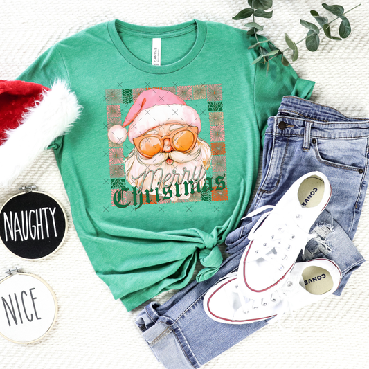 Merry Christmas Santa Floral Frame DTF Transfer