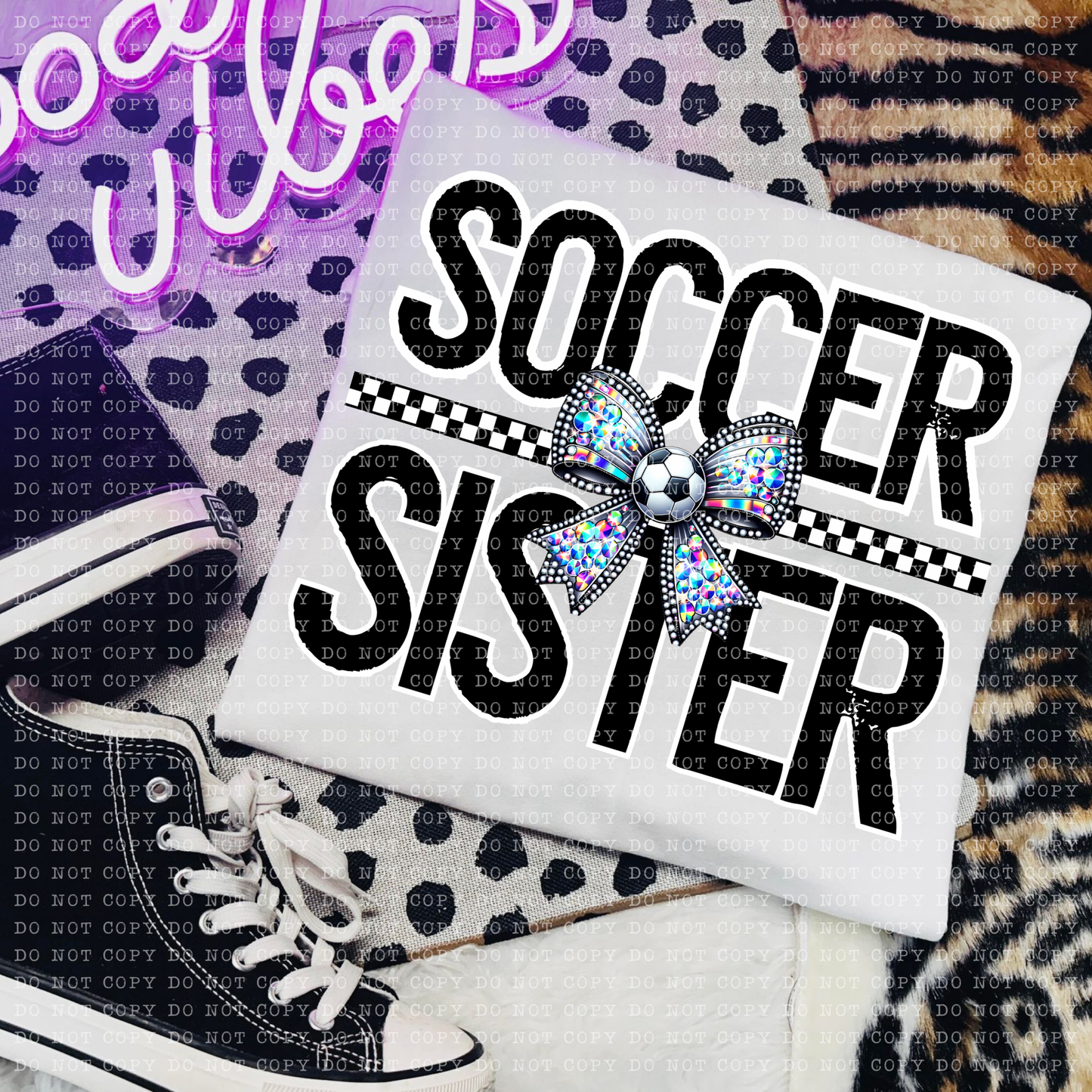 Soccer Sister Rhinestone Bow DTF Transfer