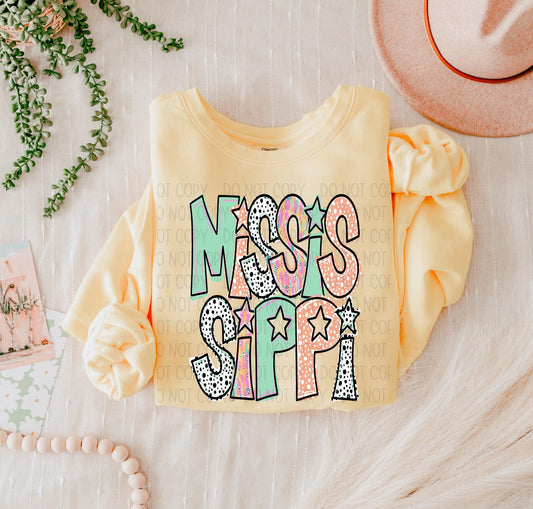 Mississippi Bright Doodle State DTF Transfer