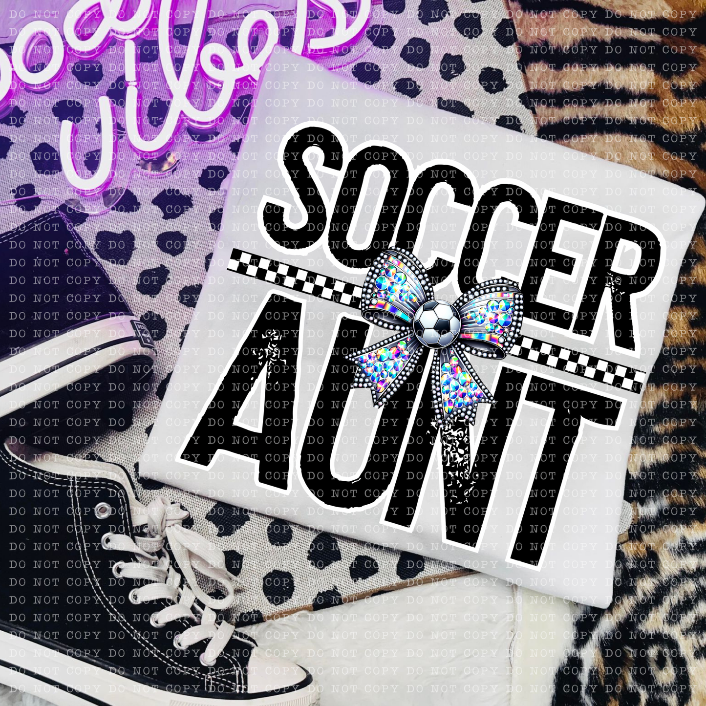 Soccer Aunt Rhinestone Bow DTF Transfer