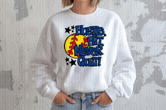 Hustle Hit Softball Royal Blue DTF Transfer