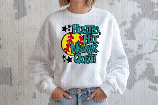 Hustle Hit Softball Teal DTF Transfer