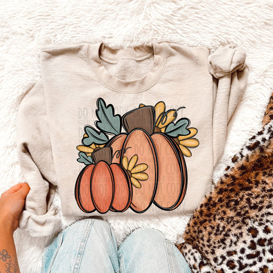 Fall Pumpkin Sunflowers Doodle DTF Transfer
