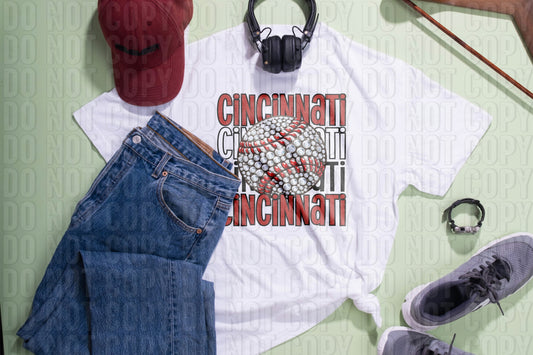 Cincinnati Baseball Maroon Black DTF Transfer