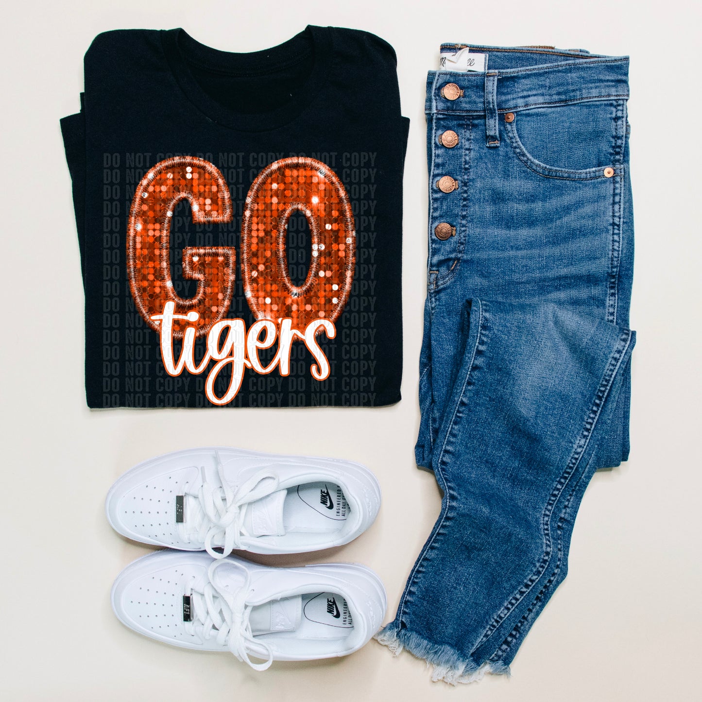 Go Tigers Orange Sequined Faux Embroidery DTF Transfer