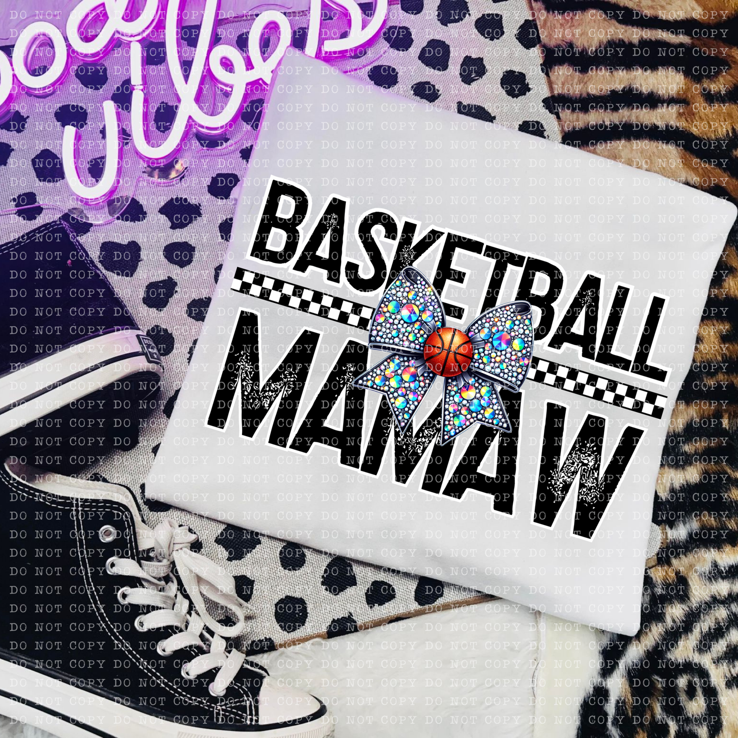 Basketball Mamaw Rhinestone Bow DTF Transfer