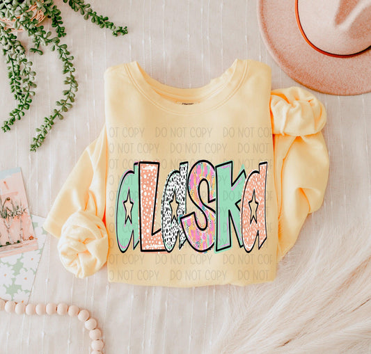 Alaska Bright Doodle State DTF Transfer