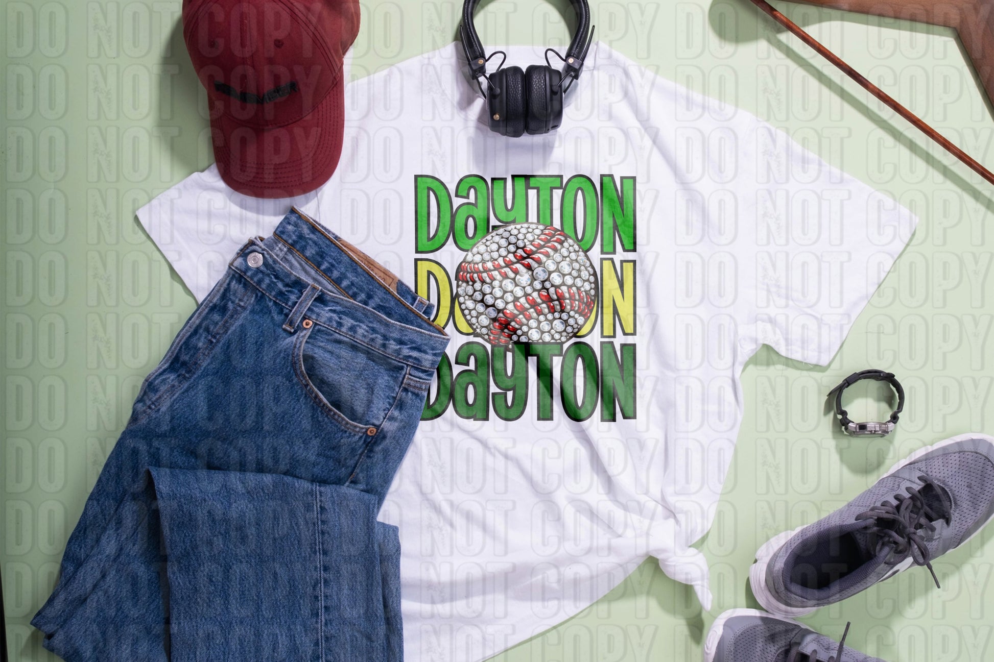 Dayton Baseball Greens Yellow DTF Transfer