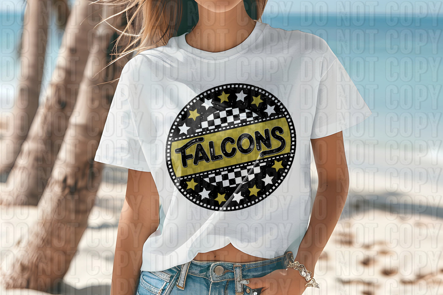 Falcons Vegas Gold Checkers And Stars Mascot DTF Transfer