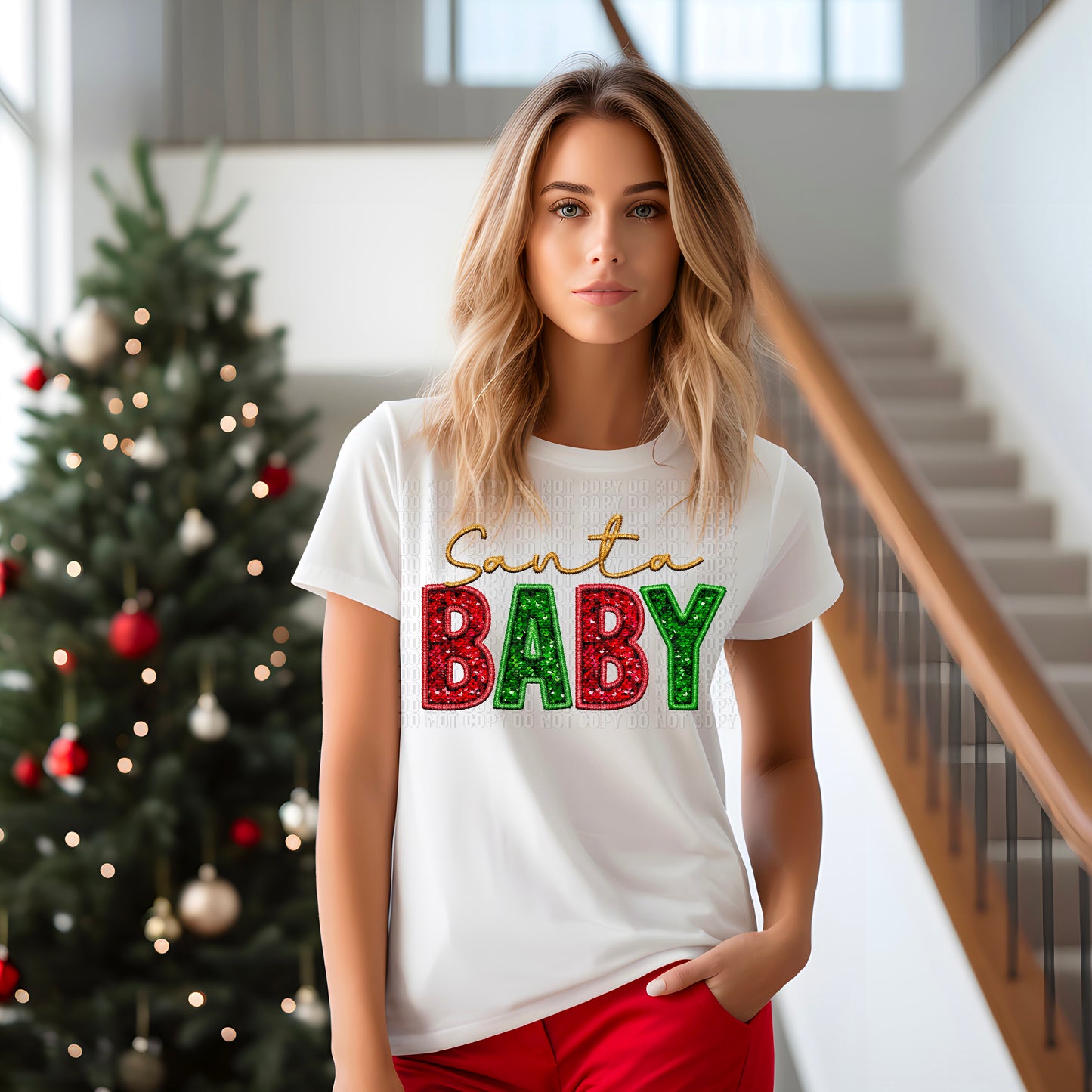 Santa Baby Sequined Embroidery Faux DTF Transfer